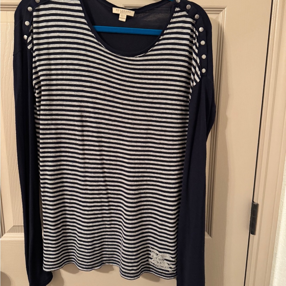 Burberry Black and White Striped Long Sleeve Tee